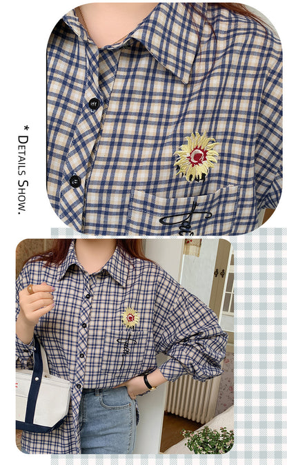 大きいサイズ レディース フラワープリントチェック柄シャツ LL 3L 4L 5L