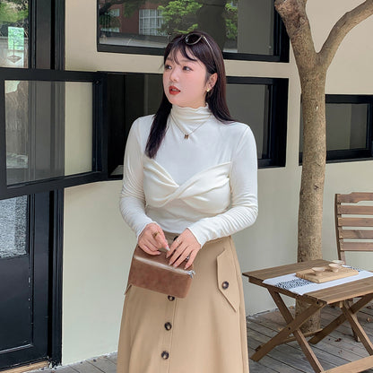 大きいサイズ レディース 韓国風ツイストデザインボトミングシャツ LL 3L 4L 5L