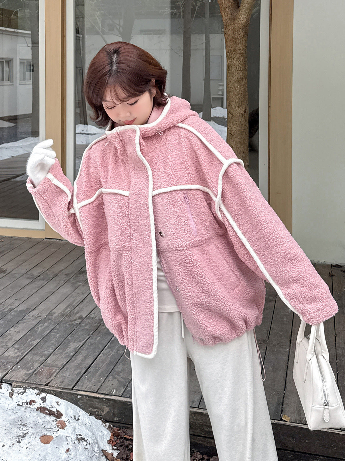 大きいサイズ レディース パイピングデザインボアフリースジャケット 3L 4L 5L