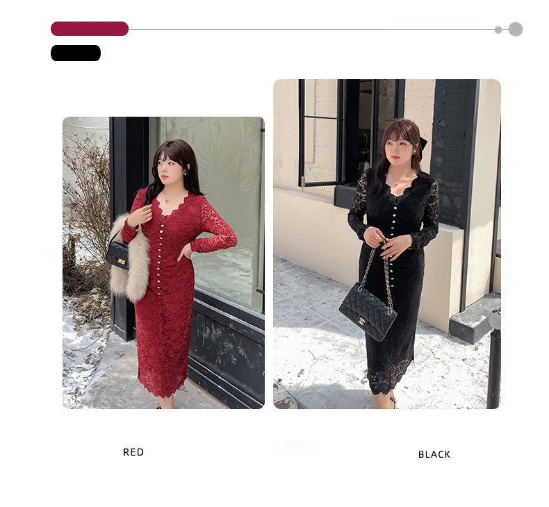 大きいサイズ レディース レースのVネックワンピース LL 3L 4L 5L