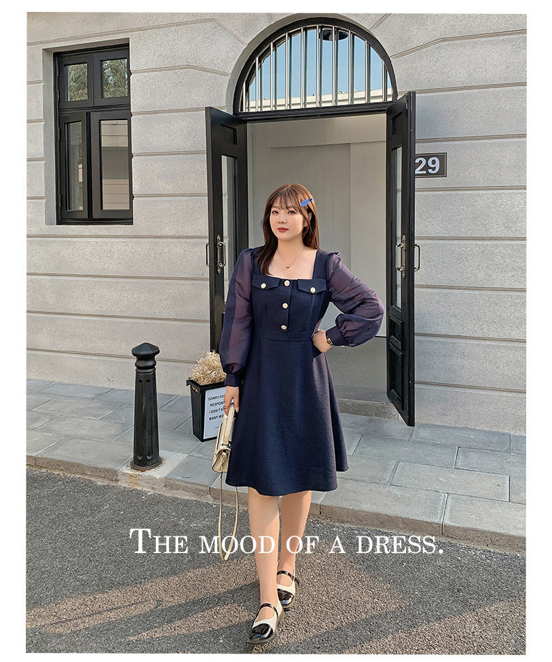 大きいサイズ レディース シアーのスクエアネックのワンピース LL 3L 4L 5L