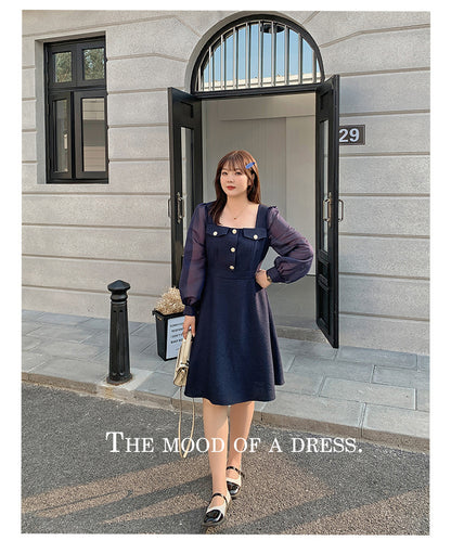 大きいサイズ レディース シアーのスクエアネックのワンピース LL 3L 4L 5L