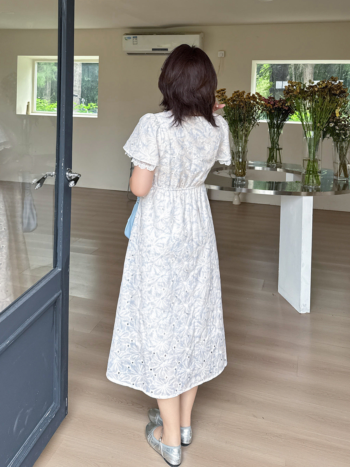 大きいサイズ レディース フラワーレース刺繍Vネックワンピース LL 3L 4L 5L