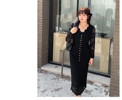 大きいサイズ レディース レースのVネックワンピース LL 3L 4L 5L