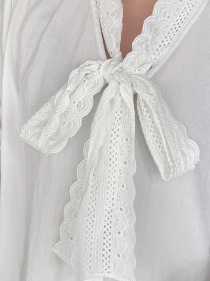 大きいサイズ レディース レースリボンフレンチホワイトブラウス LL 3L 4L 5L