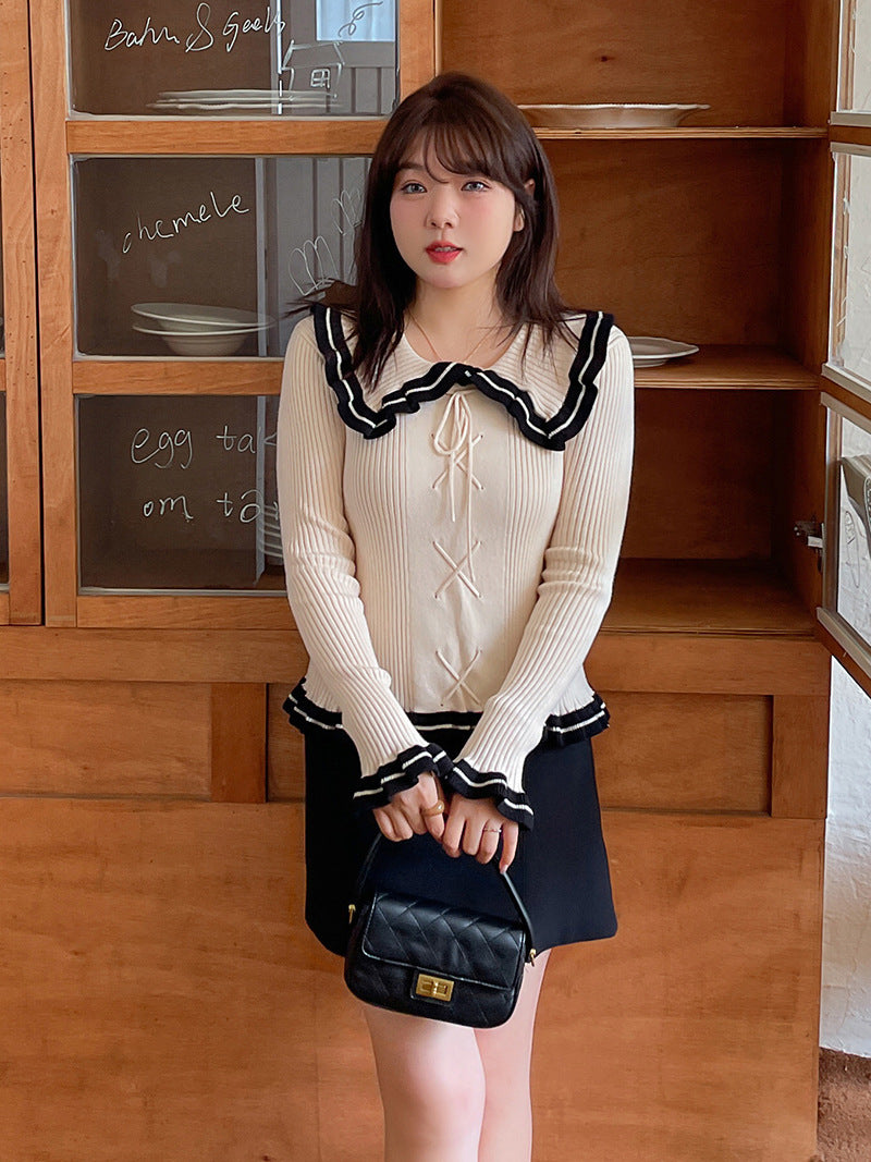 大きいサイズ レディース バイカラーのフリルカーディガン LL 3L 4L 5L