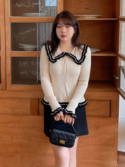 大きいサイズ レディース バイカラーのフリルカーディガン LL 3L 4L 5L