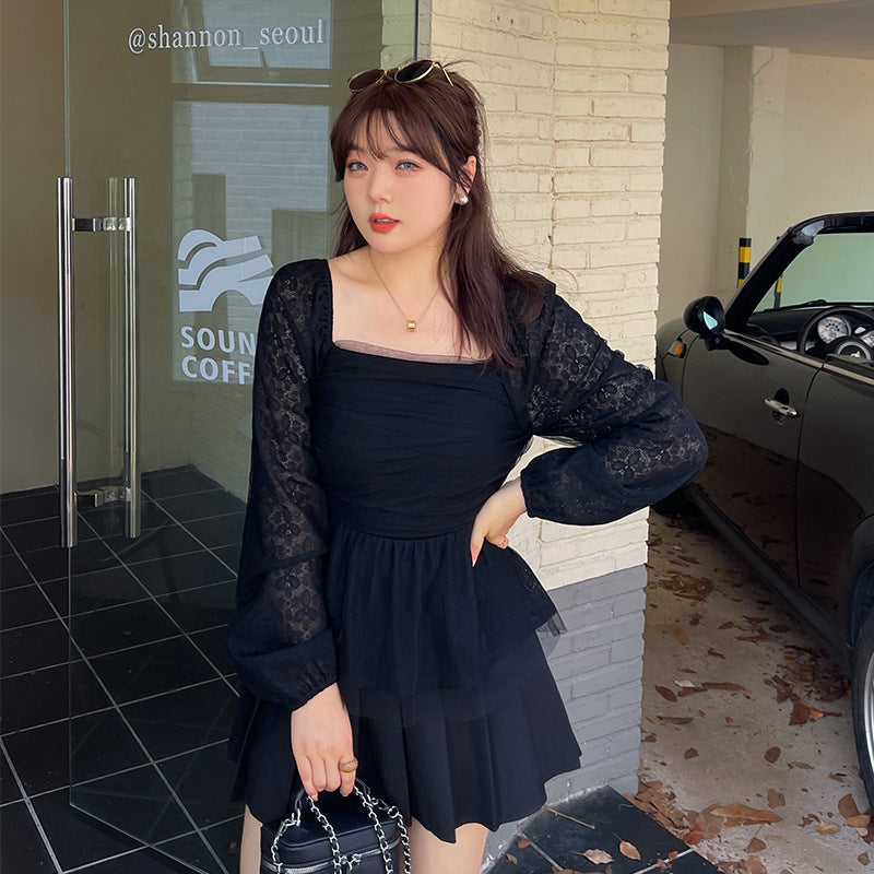 大きいサイズ レディース スクエアネックのペプラムレースブラウス LL 3L 4L 5L