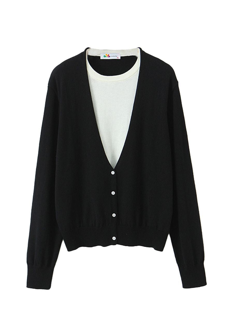 大きいサイズ レディース フェイクツーピースニットカーディガン LL 3L 4L 5L