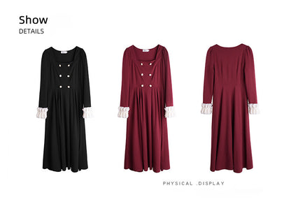 大きいサイズ レディース ダブルブレストのスクエアネックワンピース LL 3L 4L 5L