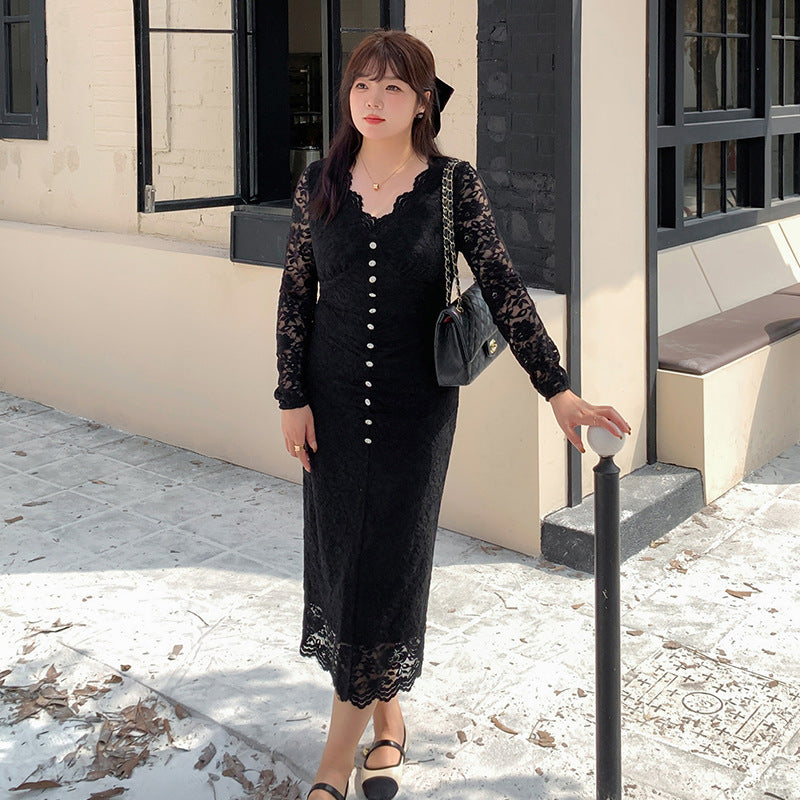 大きいサイズ レディース レースのVネックワンピース LL 3L 4L 5L