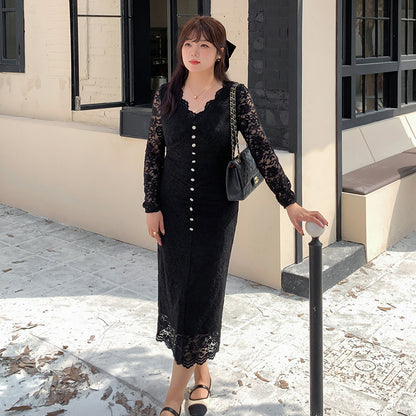 大きいサイズ レディース レースのVネックワンピース LL 3L 4L 5L