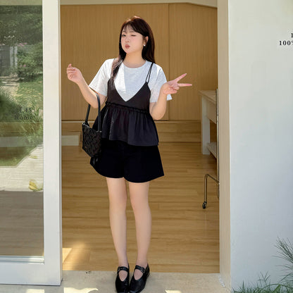 大きいサイズ レディース カジュアル無地コットンショートパンツ全4色 LL 3L 4L 5L