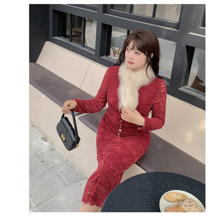 大きいサイズ レディース レースのVネックワンピース LL 3L 4L 5L