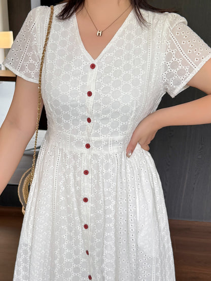大きいサイズ レディース 刺繍コットンVネックワンピース LL 3L 4L 5L