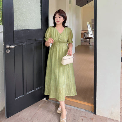 大きいサイズ レディース Vネックフリルシフォンプリーツワンピース LL 3L 4L 5L