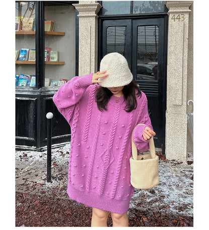 大きいサイズ レディース チュニック丈ケーブルニット LL 3L 4L 5L