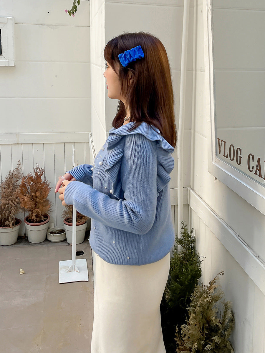 大きいサイズ レディース ビーズフリルオフショルダーニットセーター LL 3L 4L 5L