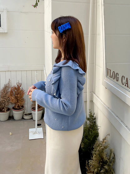 大きいサイズ レディース ビーズフリルオフショルダーニットセーター LL 3L 4L 5L