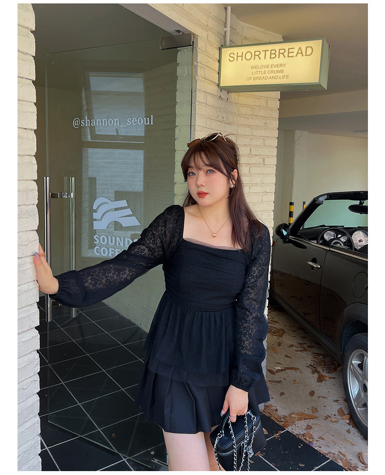 大きいサイズ レディース スクエアネックのペプラムレースブラウス LL 3L 4L 5L