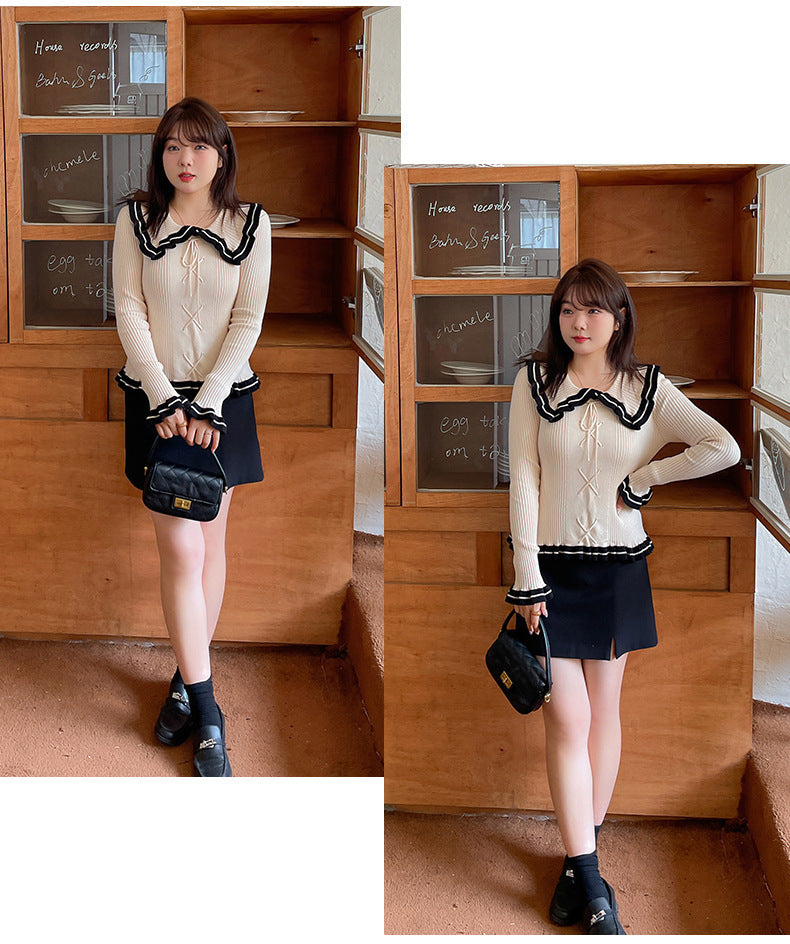 大きいサイズ レディース バイカラーのフリルカーディガン LL 3L 4L 5L