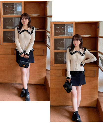 大きいサイズ レディース バイカラーのフリルカーディガン LL 3L 4L 5L