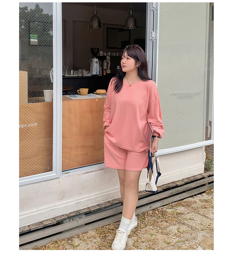 大きいサイズ レディース ゆるカジのスウェットトップス+ハーフパンツセット LL 3L 4L 5L