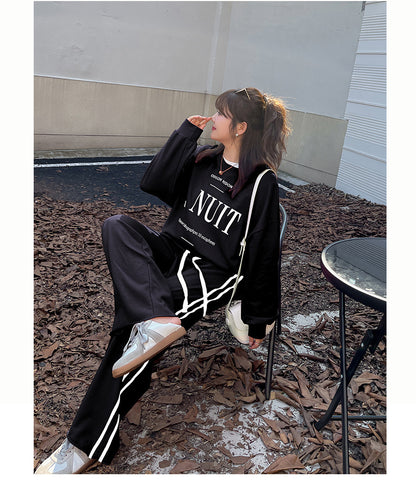 大きいサイズ レディース プリントスウェットシャツ+ワイドパンツセット LL 3L 4L 5L