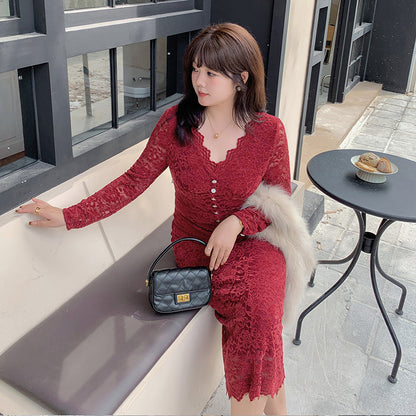 大きいサイズ レディース レースのVネックワンピース LL 3L 4L 5L