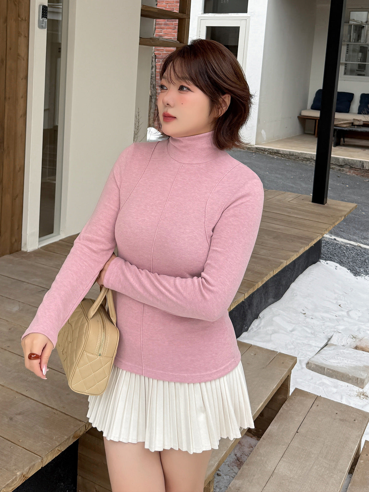 大きいサイズ レディース フロントラインタートルネック起毛ニットインナー LL 3L 4L 5L