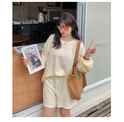 大きいサイズ レディース ゆるカジのスウェットトップス+ハーフパンツセット LL 3L 4L 5L