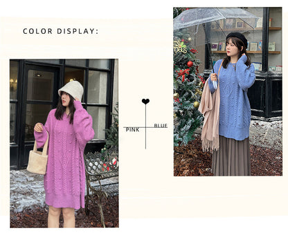 大きいサイズ レディース チュニック丈ケーブルニット LL 3L 4L 5L