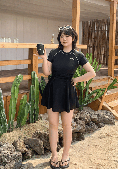 大きいサイズ レディース サイドドロストギャザーフレアスカートワンピース水着 LL 3L 4L