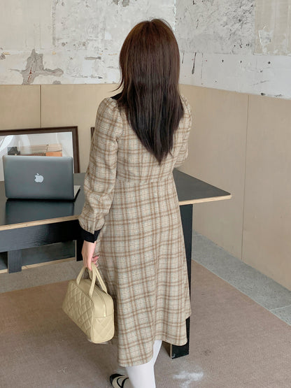 大きいサイズ レディース ブラックラペルフロックリボンチェック柄プリーツワンピース LL 3L 4L 5L