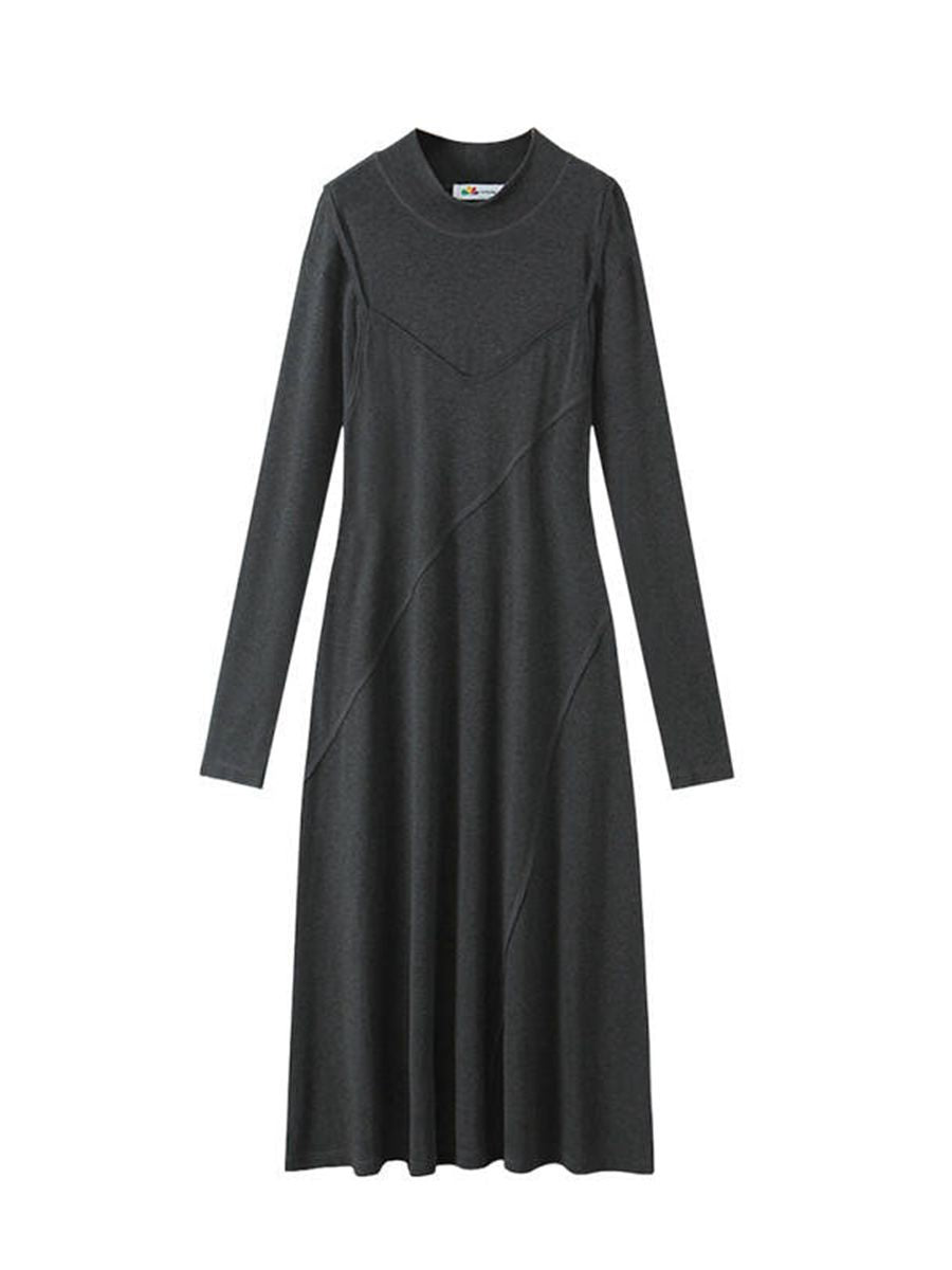 大きいサイズ レディース セミハイネックニットフェイクツーピースワンピース LL 3L 4L 5L