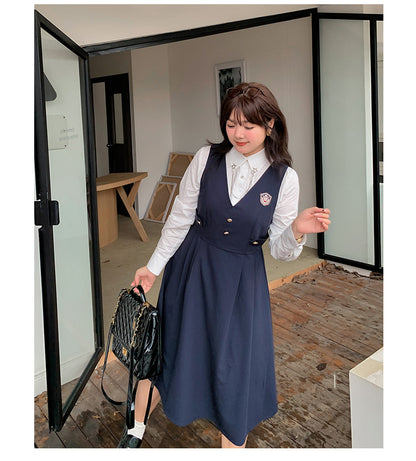 大きいサイズ レディース カレッジ風セットアップ星柄ワンピース二点セット LL 3L 4L 5L