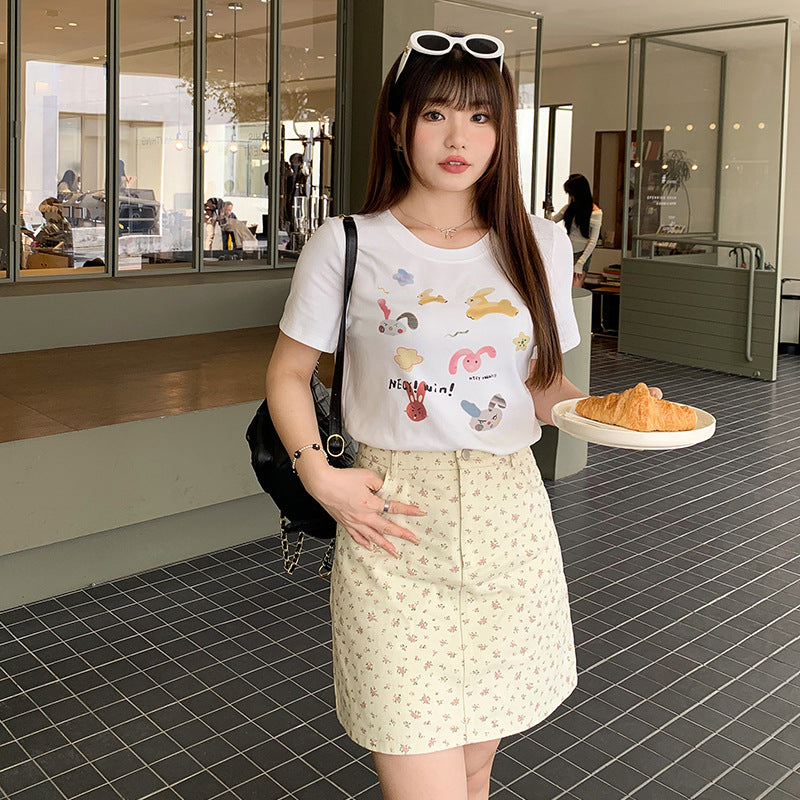 大きいサイズ レディース 小花柄ハイウエストAラインミニスカート LL 3L 4L 5L 6L