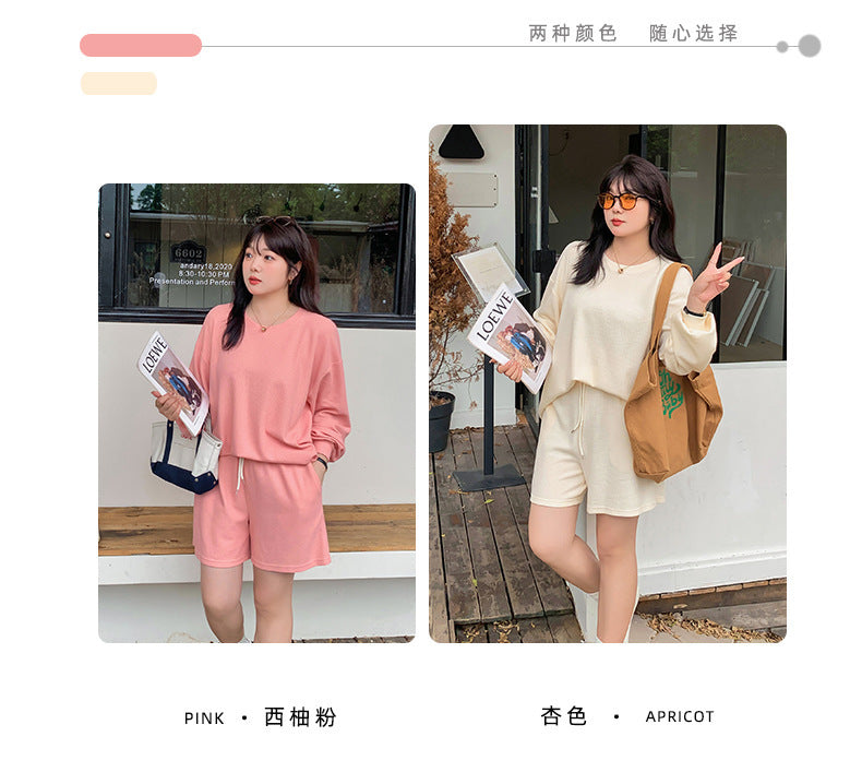 大きいサイズ レディース ゆるカジのスウェットトップス+ハーフパンツセット LL 3L 4L 5L