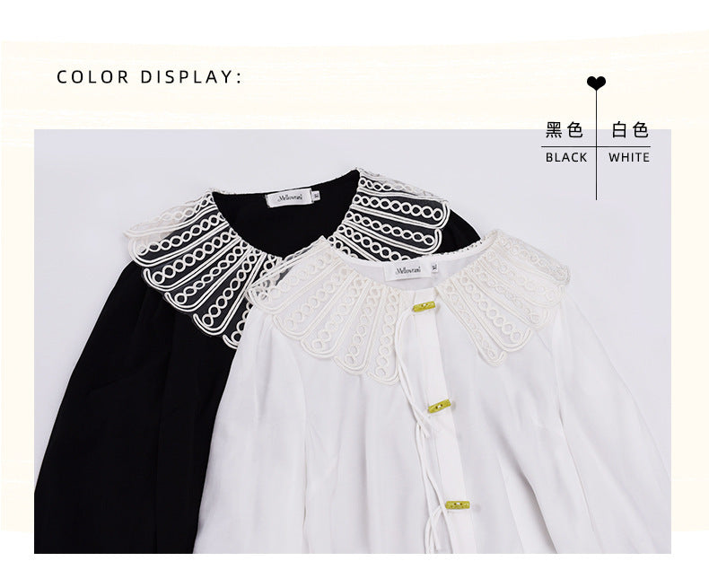 大きいサイズ レディース レースカラーのラウンドネックブラウス LL 3L 4L 5L