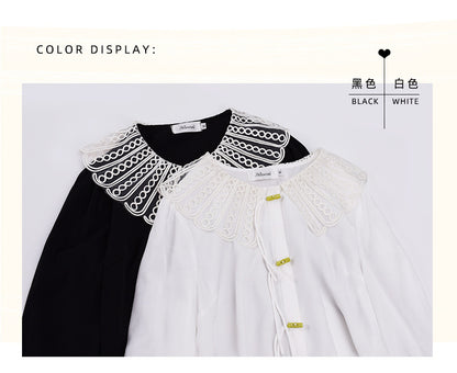 大きいサイズ レディース レースカラーのラウンドネックブラウス LL 3L 4L 5L