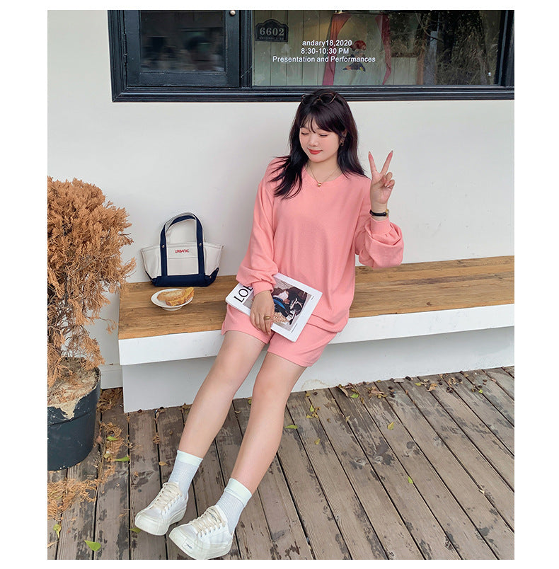 大きいサイズ レディース ゆるカジのスウェットトップス+ハーフパンツセット LL 3L 4L 5L