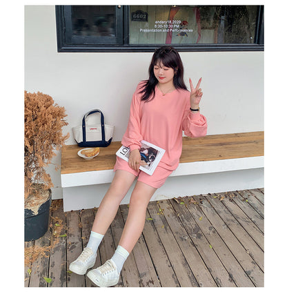 大きいサイズ レディース ゆるカジのスウェットトップス+ハーフパンツセット LL 3L 4L 5L