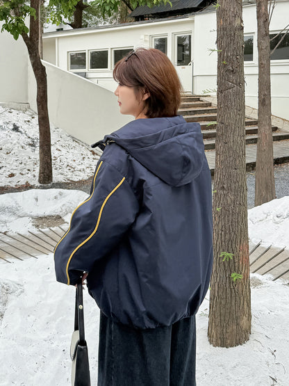 大きいサイズ レディース フード付きバイカラーパイピングカジュアルジャケット 3L 4L 5L