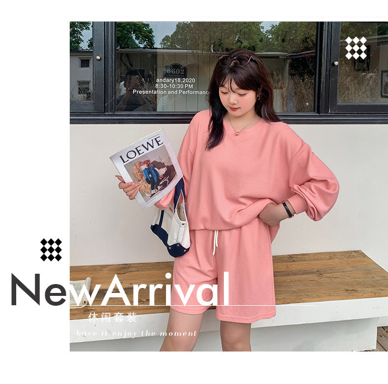 大きいサイズ レディース ゆるカジのスウェットトップス+ハーフパンツセット LL 3L 4L 5L