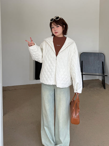 大きいサイズ レディース 軽量フード付きラメクロスステッチキルティングジャケット 3L 4L 5L