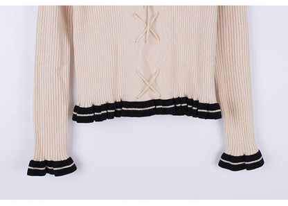 大きいサイズ レディース バイカラーのフリルカーディガン LL 3L 4L 5L