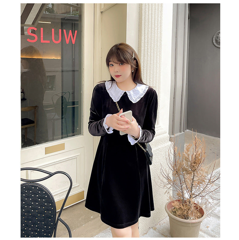 大きいサイズ レディース シックなベロアワンピース LL 3L 4L 5L