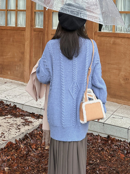 大きいサイズ レディース チュニック丈ケーブルニット LL 3L 4L 5L