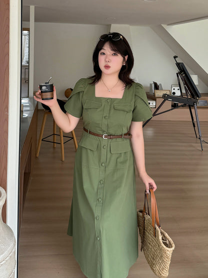 大きいサイズ レディース ワークポケットスクエアネックワンピース LL 3L 4L 5L