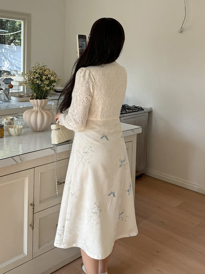 大きいサイズ レディース Vネックレース刺繍パッチワークワンピース LL 3L 4L 5L